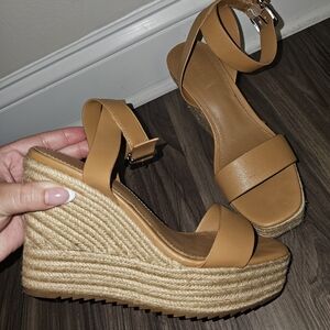 Forever 21 Tan Wedge Sandals with Platform and Ankle Strap